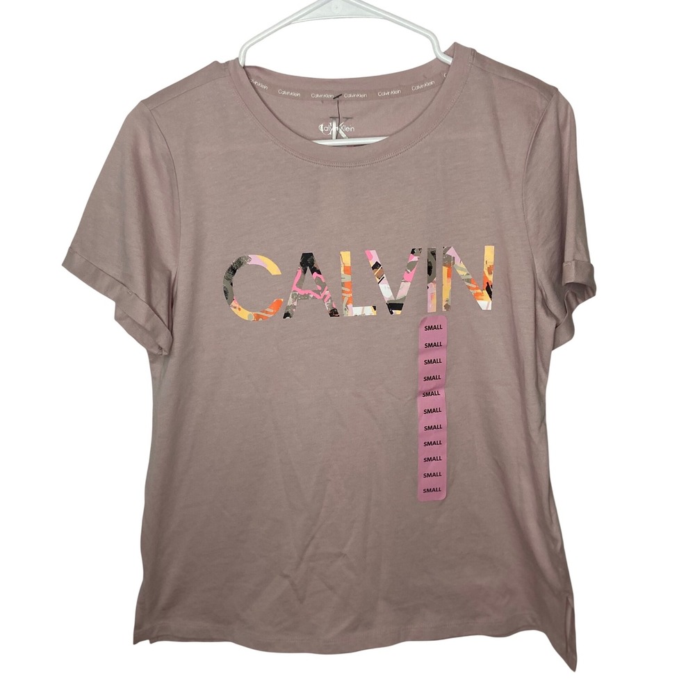 Calvin Klein Womens‎ Logo Graphic T-Shirt Mauve Pink Short Sleeve Small NEW